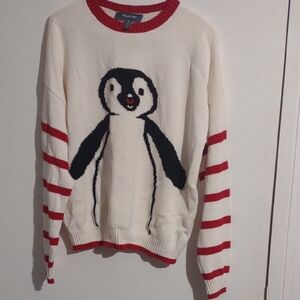 Modcloth Cream and Red Penguin Sweater